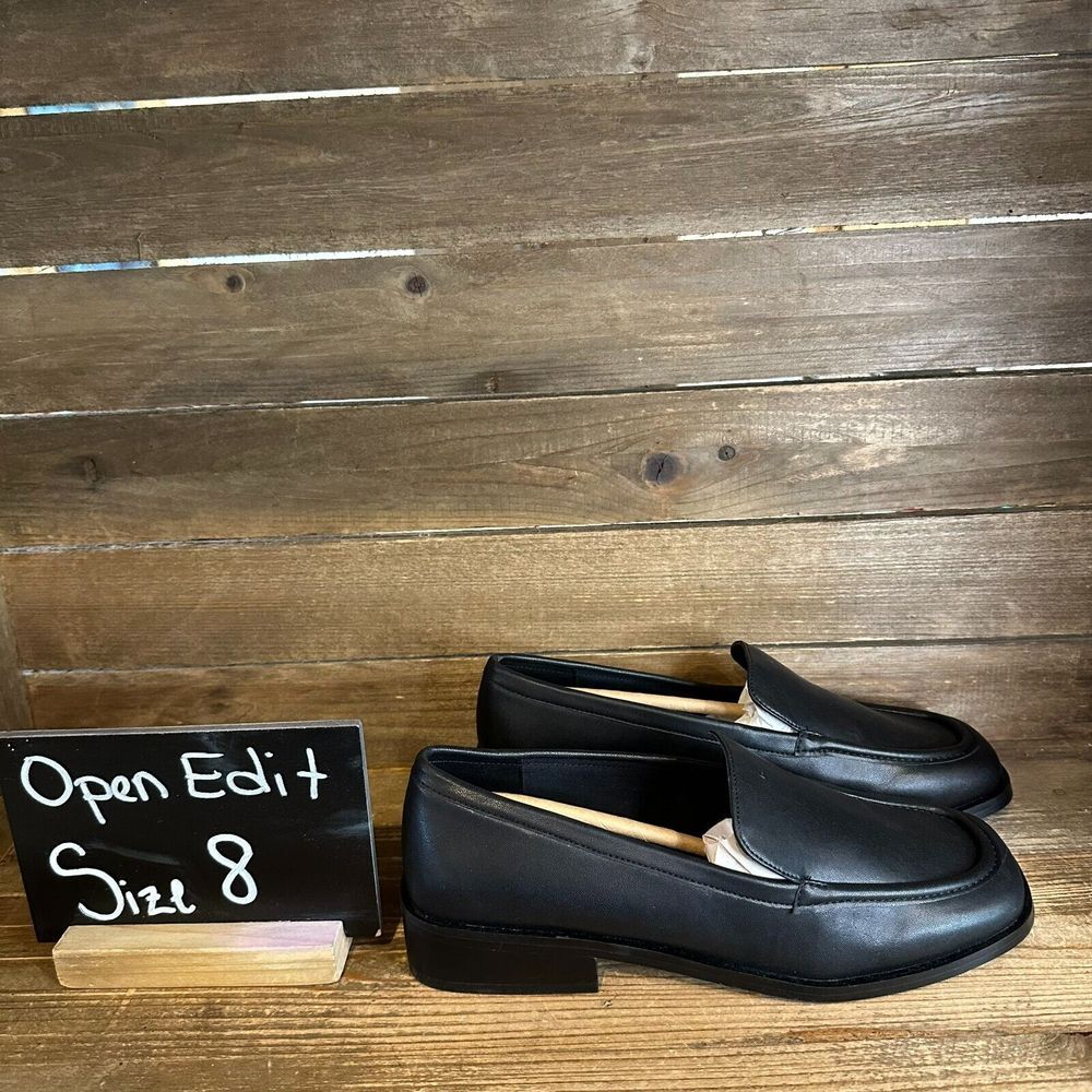 New Womens Open Edit Blayke Black Faux‎ Leather Comfort Loafers Size 8 M